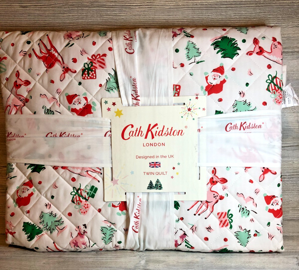 Cath Kidston London Ditsy Deer Pink Holiday Christmas Twin Quilt New